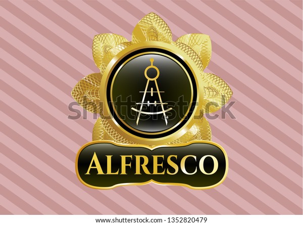  Gold badge with drawing compass icon and Alfresco\
text inside