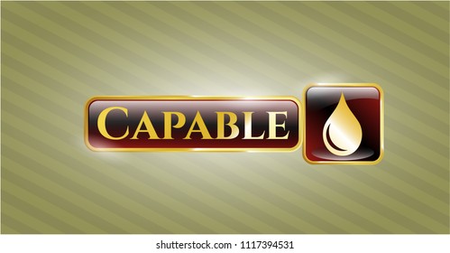  Gold badge with drop icon and Capable text inside