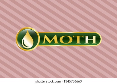  Gold badge with drop icon and Moth text inside