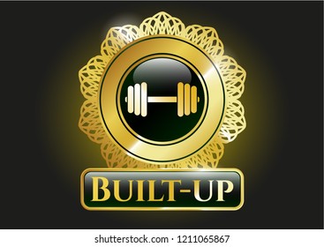  Gold badge with dumbbell icon and Built-up text inside