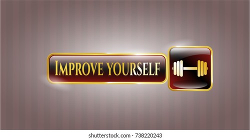  Gold badge with dumbbell icon and Improve yourself text inside