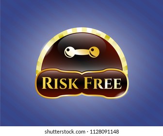  Gold badge with dumbbell icon and Risk Free text inside