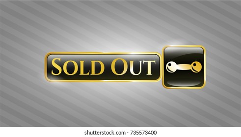  Gold badge with dumbbell icon and Sold Out text inside