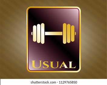  Gold badge with dumbbell icon and Usual text inside