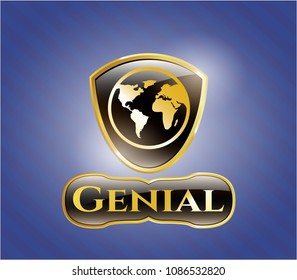  Gold badge with earth icon and Genial text inside