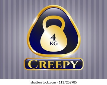  Gold badge or emblem with 4kg kettlebell icon and Creepy text inside