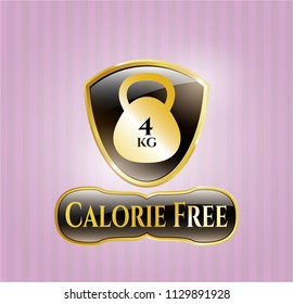  Gold badge or emblem with 4kg kettlebell icon and Calorie Free text inside