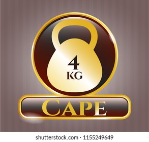  Gold badge or emblem with 4kg kettlebell icon and Cape text inside