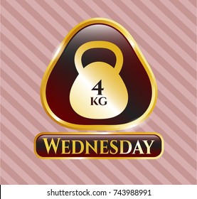  Gold badge or emblem with 4kg kettlebell icon and Wednesday text inside