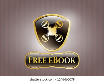  Gold badge or emblem with air drone icon and Free eBook text inside