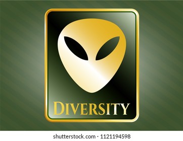  Gold badge or emblem with alien icon and Diversity text inside