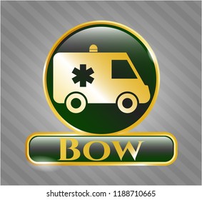  Gold badge or emblem with ambulance icon and Bow text inside