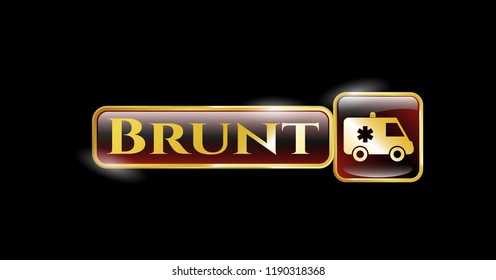 Gold badge or emblem with ambulance icon and Brunt text inside