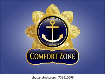 Gold badge or emblem with anchor icon and Comfort Zone text inside