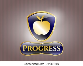  Gold badge or emblem with apple icon and Progress text inside