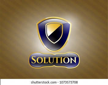  Gold badge or emblem with armor icon and Solution text inside
