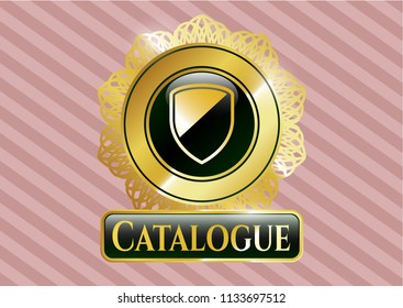  Gold badge or emblem with armor icon and Catalogue text inside