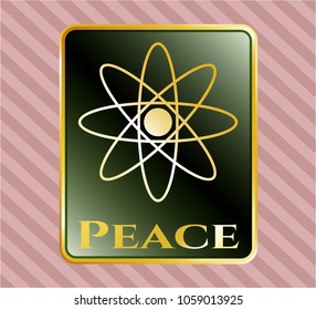  Gold badge or emblem with atom icon and Peace text inside
