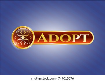  Gold badge or emblem with atom icon and Adopt text inside