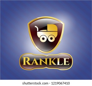  Gold badge or emblem with baby cart icon and Rankle text inside