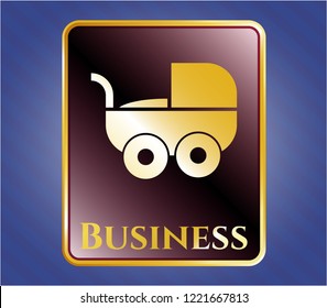  Gold badge or emblem with baby cart icon and Business text inside