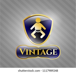  Gold badge or emblem with baby icon and Vintage text inside