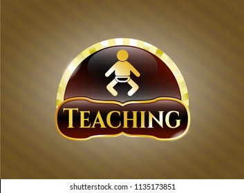  Gold badge or emblem with baby icon and Teaching text inside