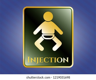 Gold badge or emblem with baby icon and Injection text inside