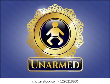  Gold badge or emblem with baby icon and Unarmed text inside