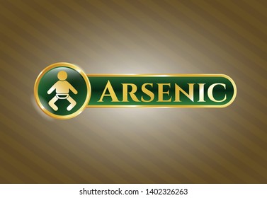  Gold badge or emblem with baby icon and Arsenic text inside