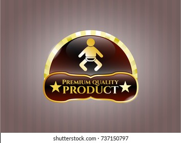  Gold badge or emblem with baby icon and Premium Quality Product text inside