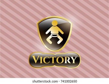  Gold badge or emblem with baby icon and Victory text inside