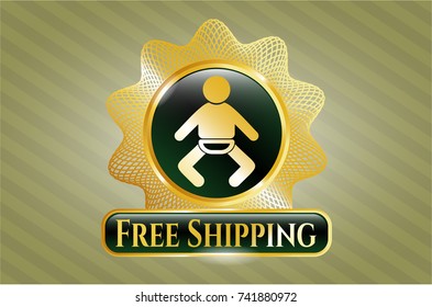  Gold badge or emblem with baby icon and Free Shipping text inside