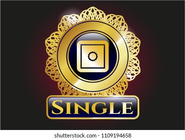   Gold badge or emblem with bank safe icon and Single text inside