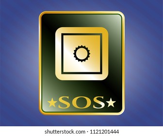  Gold badge or emblem with bank safe icon and SOS text inside
