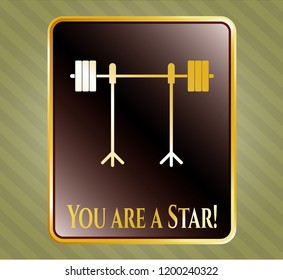  Gold badge or emblem with barbell on rack icon and You are a Star! text inside