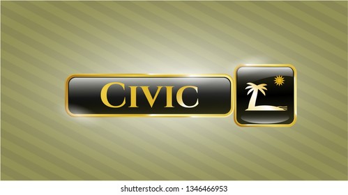  Gold badge or emblem with beach icon and Civic text inside