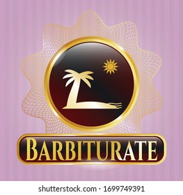  Gold badge or emblem with beach icon and Barbiturate text inside
