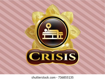  Gold badge or emblem with bench press icon and Crisis text inside