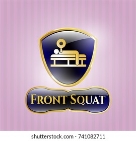  Gold badge or emblem with bench press icon and Front Squat text inside