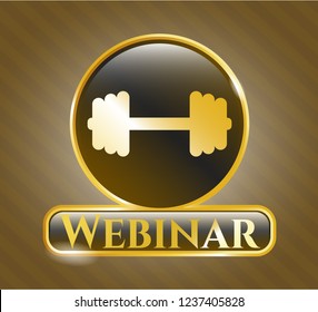  Gold badge or emblem with big dumbbell icon and Webinar text inside