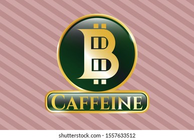  Gold badge or emblem with bitcoin icon and Caffeine text inside