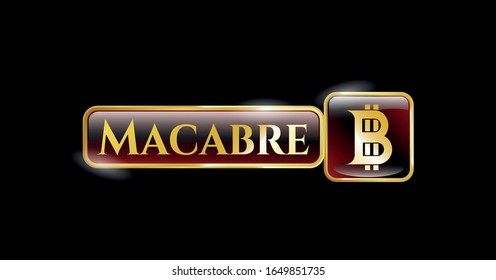  Insignia de oro o emblema con icono de bitcoin y texto macabro dentro