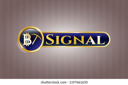  Gold badge or emblem with bitcoin mining icon and Signal text inside