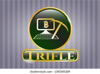  Gold badge or emblem with bitcoin mining icon and Trifle text inside