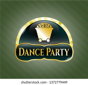  Gold badge or emblem with Bitcoin mining trolley icon and Dance Party text inside