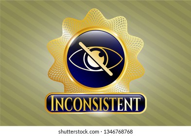  Gold badge or emblem with blind icon and Inconsistent text inside