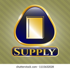  Gold badge or emblem with book icon and Supply text inside