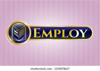  Gold badge or emblem with book icon and Employ text inside