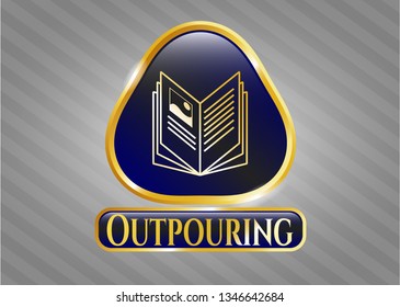  Gold badge or emblem with book icon and Outpouring text inside